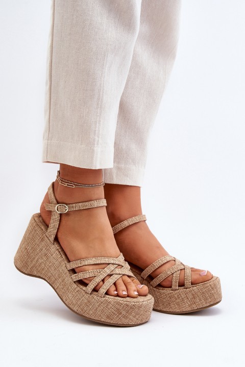 Beige Platform Sandals and Wedges Oporia