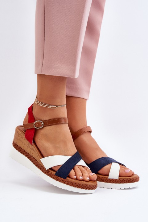 Wedge Sandals with White and Navy Straps Kioda