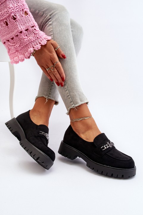 Black Suede Women's Moccasins with Decoration Loraleima