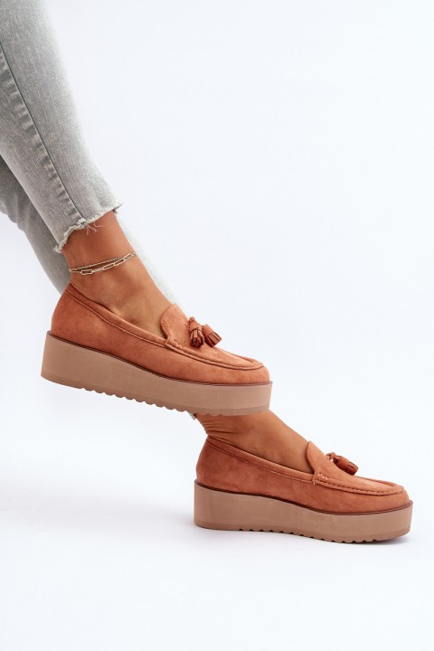 Women's Platform Moccasins with Fringes Orange Mialani