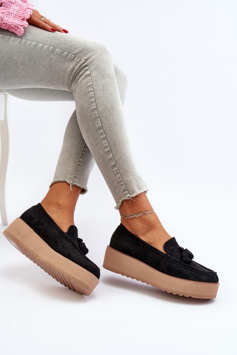 Women's Platform Loafers with Tassels Black Mialani