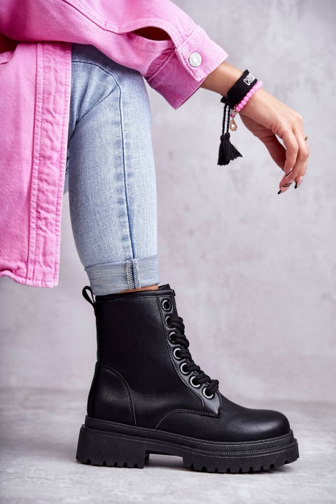 Women's Leather Boots Workers Light Black Denila