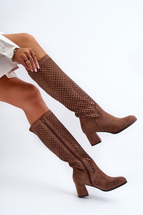 Lace-up Suede High Heel Boots Brown Jolenna
