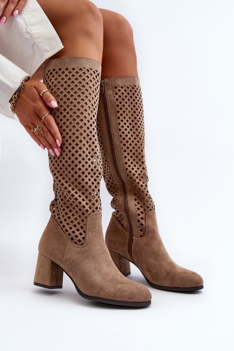 Beige Suede High Heel Lace-up Boots Jolenna