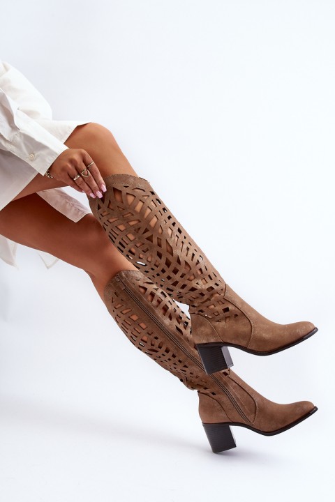Brown Lacy Boots with Heels Pinkema