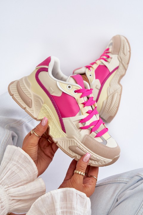 Women's Fashionable Lace-up Sports Shoes Beige-Pink Chillout!