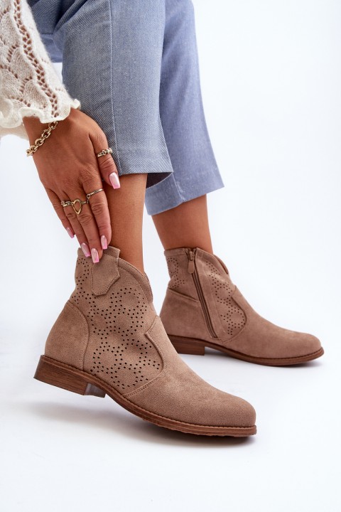 Women's Cutout Ankle Boots in Beige S.Barski HY66-151