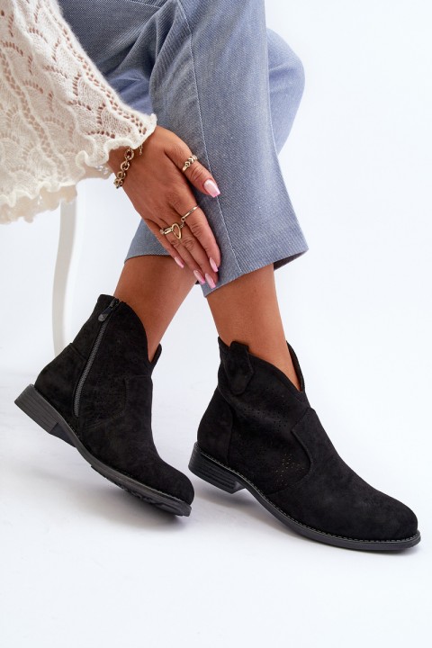 Women's Black Flat Heel Cutout Ankle Boots S.Barski HY66-151