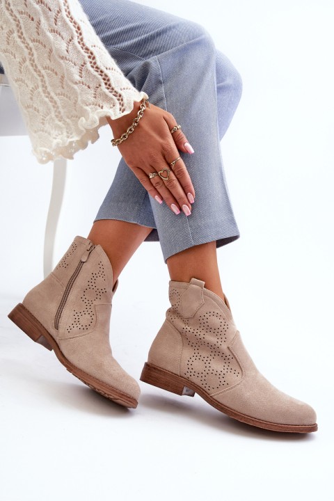 Women's Cut-Out Boots With Flat Heel Light Beige S.Barski HY66-151
