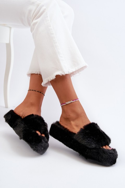 Women's Fur-Lined Slippers Black Stepia