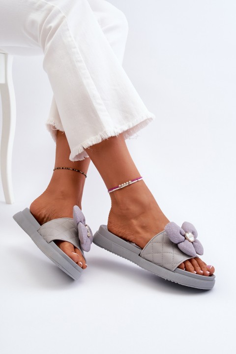 Women's Grey Sandals with Decoration on Low Platform Cedrella