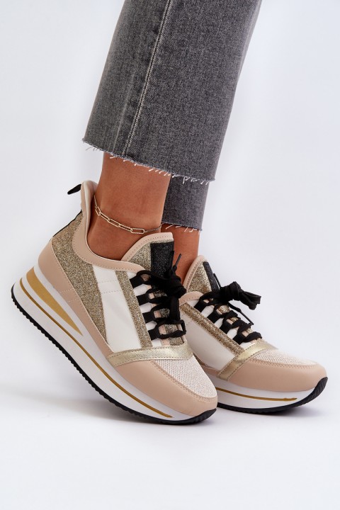 Women's Wedge Sneakers with Platform and Brocade Golden Rafani