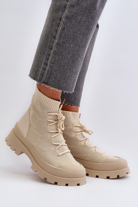 Women's Workers Boots With Socks Beige Abigail