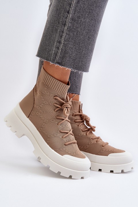 Women's Sock-Like Slip-On Boots Brown Solime