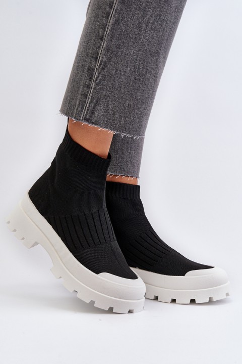 Women's Boots with Sock-Like Shaft Slip-On Black Fiename