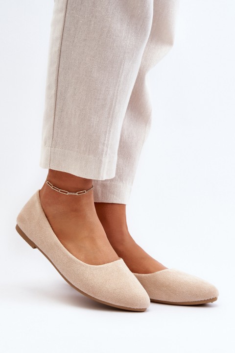 Beige Women's Suede Ballerina Flats Kommia