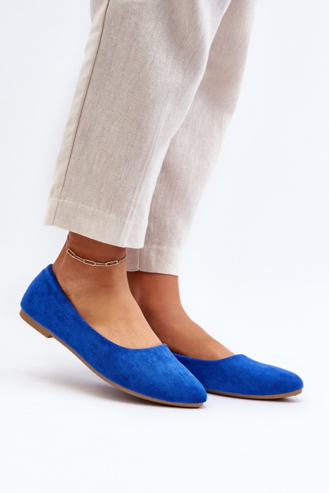 Women's Blue Suede Ballerina Flats Kommia