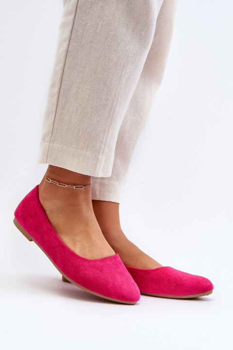 Women's Pink Suede Ballerina Flats Kommia