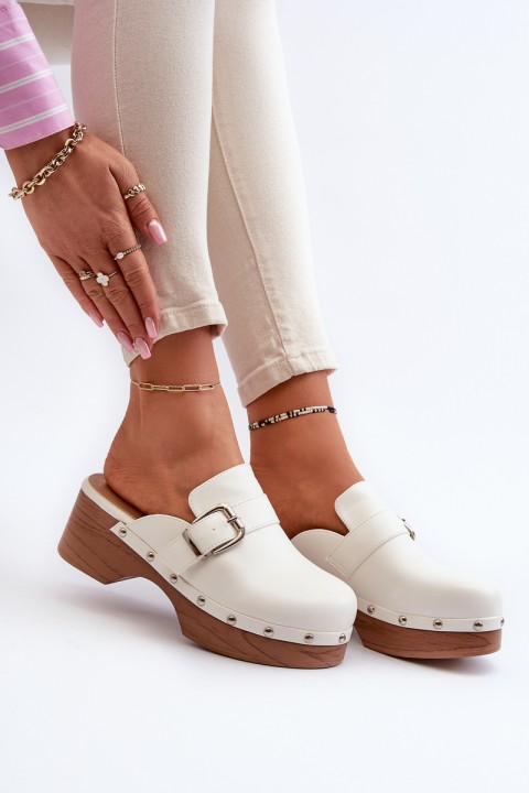 Women's White Buckle Clogs Seprilla