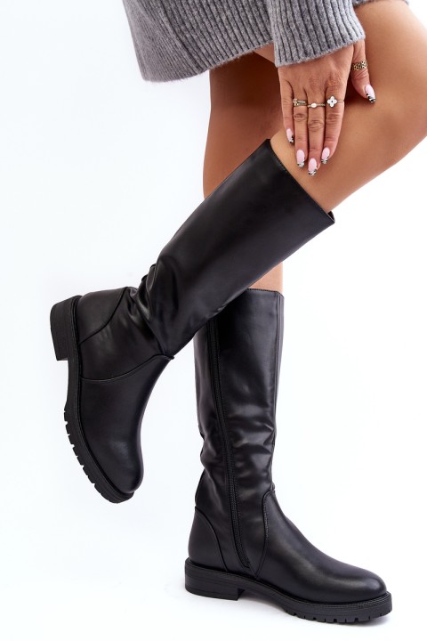 Women's Insulated Flat Heel Boots Black Evelio