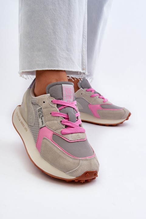 Women's Platform Sneakers with Memory Foam System Big Star NN274680 Gray-Pink
