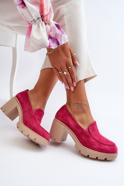 Women's Faux Suede Heeled Platform Shoes in Pink Arablosa