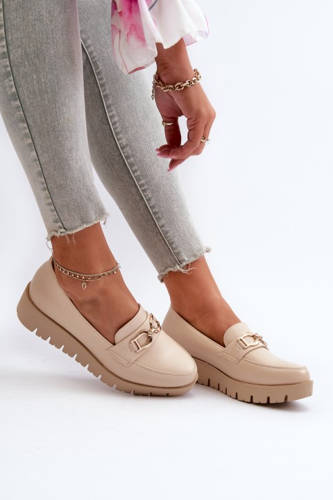 Women's Platform Moccasins with Light Beige Decoration Kaldina