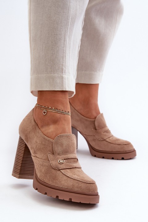 Women's Court Shoes with Block Heel Eco Suede Beige Larmaves