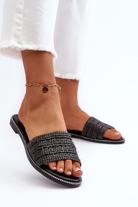 Women's Sandals with Woven Strap on Flat Heel Black Radians