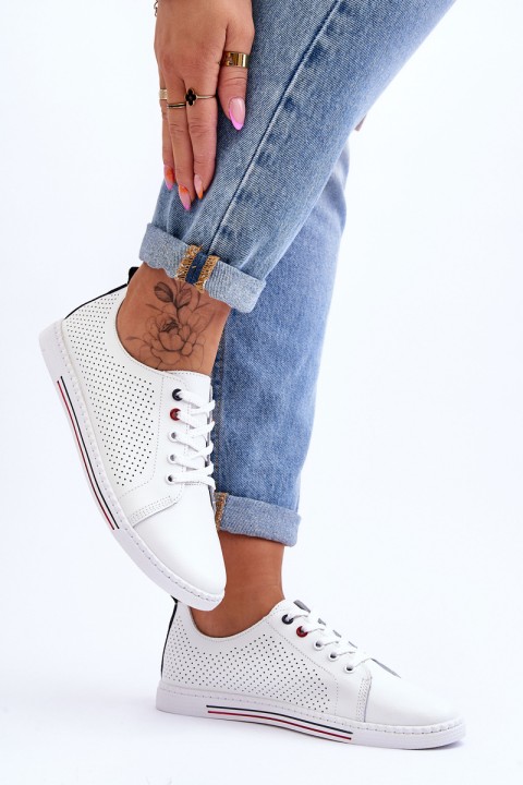 Women's White Leather Cutout Sneakers S.Barski LR952