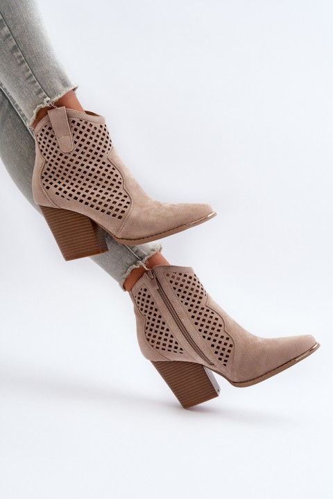 Beige Lace-Up Women's Ankle Boots in Eco Suede on Block Heel Stardara