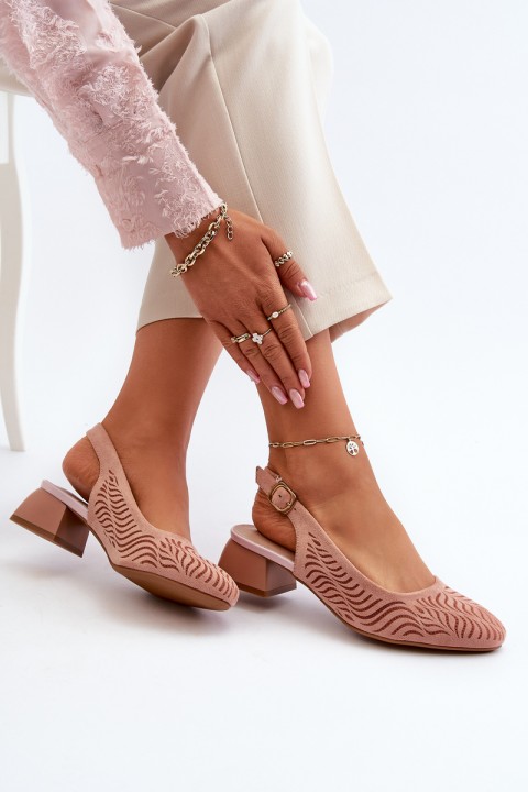 Pink Block Heel Court Shoes Gemifa