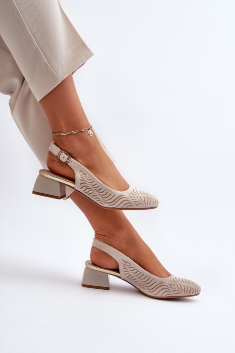 Beige Block Heel Court Shoes by Gemifa