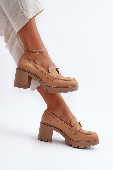 Women's Shoes on Chunky Heel with Decoration Camel Ranunca