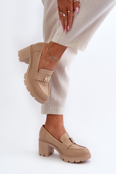 Women's Shoes on Chunky Heel with Decoration Beige Ranunca