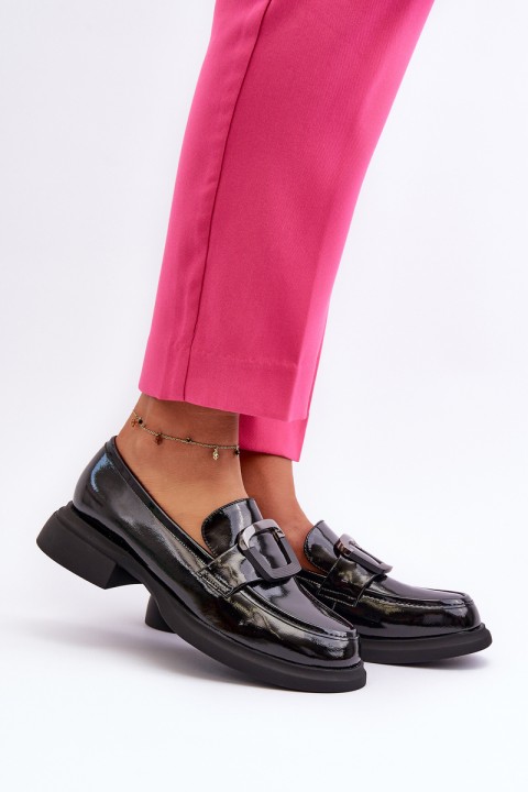 Black Women's Patent Leather Moccasins Fidodia