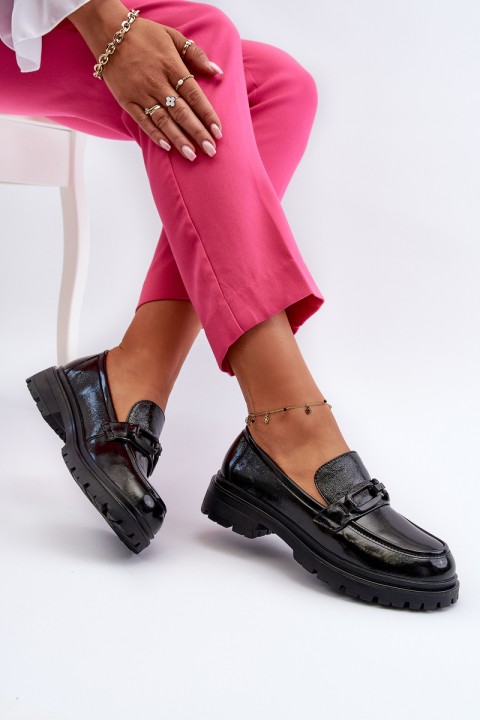 Women's Black Patent Leather Moccasins Imbleria