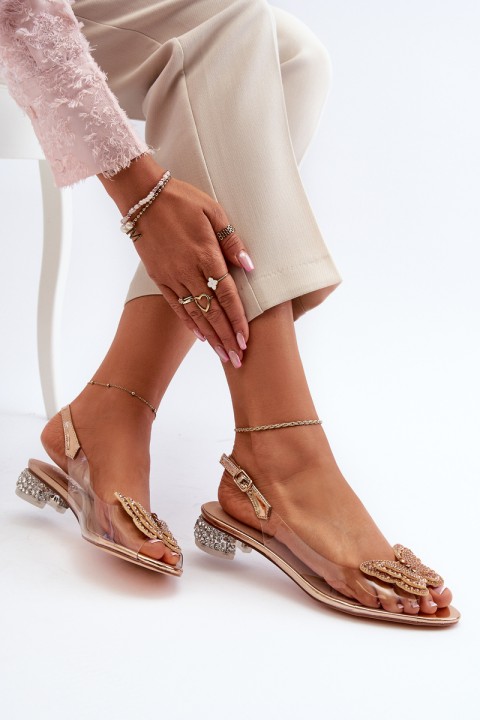 Transparent sandals with low heel with butterfly gold D&A MR38-388