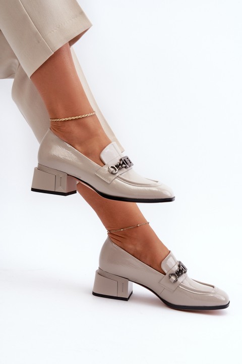 Grey Patent Leather Court Shoes with Block Heel S.Barski MR38-960