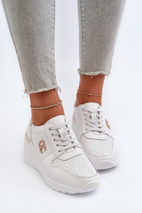 Women's Leather Wedge Sneakers White D&A LR810