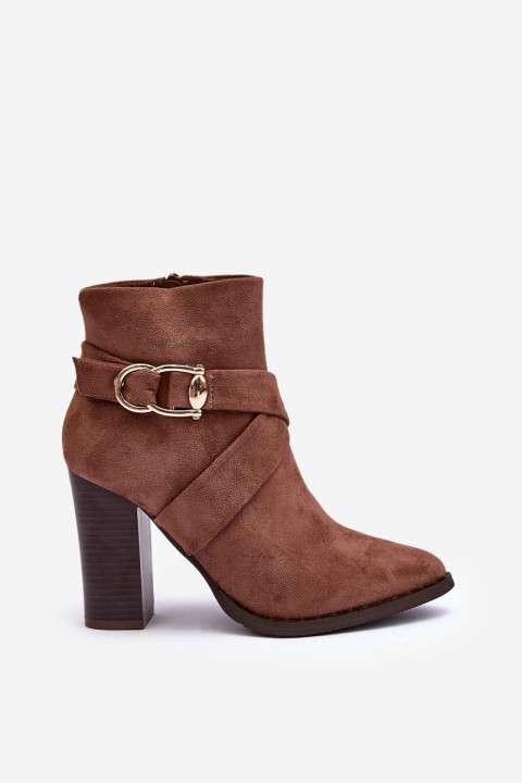 Suede Boots with a Buckle on Heel Brown Eftane