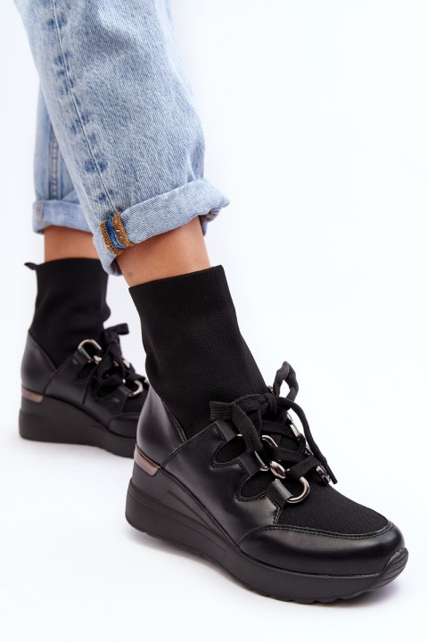 Women's Wedge Boots with Sock Black Helladina