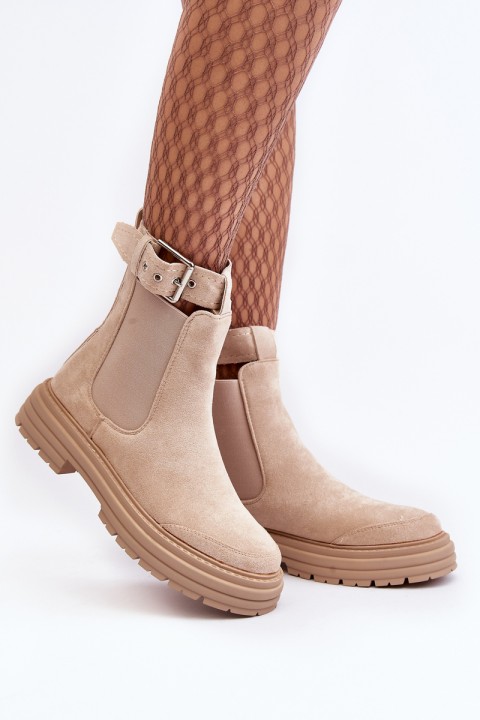 Suede Ankle Boots With Massive Sole Light Beige Ozaro