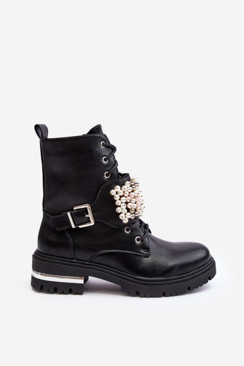 Lined Women's Work Boots Decorated Black Venizi