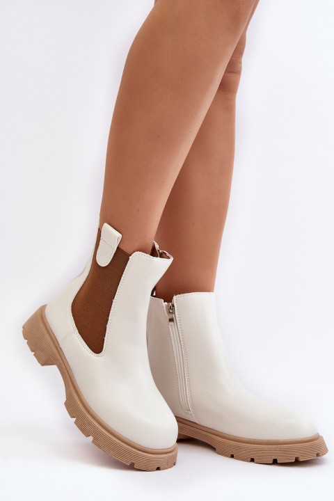 Women's ankle boots with zipper White Ramhel