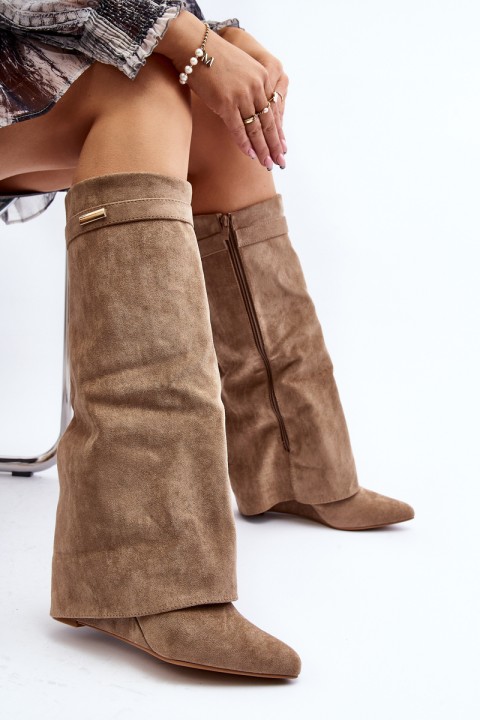 Women's Boots on Hidden Wedge Beige Pattia