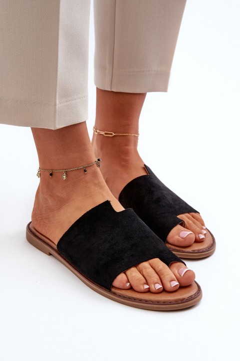 Women's Suede Flip-Flop Sandals Black Amite