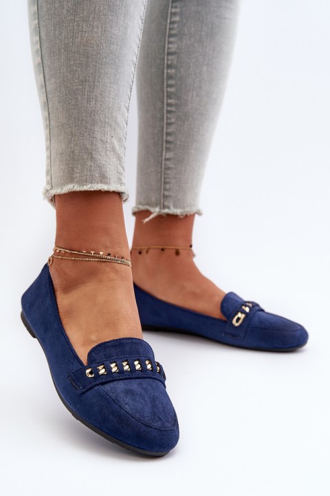 Shiny Women's Moccasins with Chain Navy Aredilla