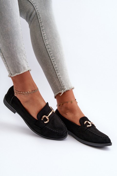 Women's Loafers on Flat Heel with Embellishment Black Aviole