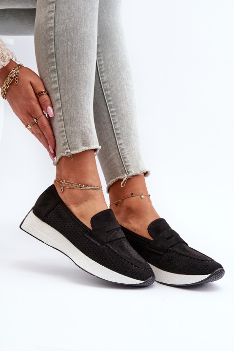 Women's Platform Loafers in Black Eco Suede Inesqua